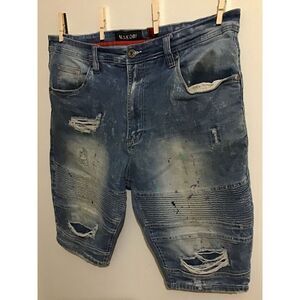 Men's Denim Paint Splattered Shorts by‎ Makobi  Distressed & Ripped  Size 38